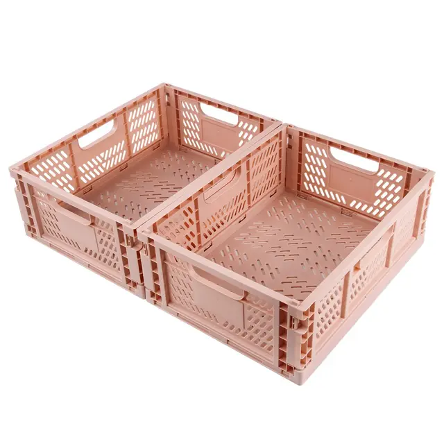Spesh 2 Stücke Klappboxen Faltbar Aufbewahrungskorb Plastik Klappkisten Kunststoff Stabil Lagerkisten für Kinderzimmer,Küche,Arbeitszimmer (Rosa, 40*30*15cm)