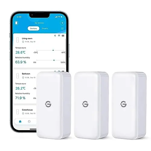 GoveeLife Hygrometer Thermometer Innen Sensoren 3Pack, Mini Bluetooth Temperatur und Luftfeuchtigkeitsmesser mit App Benachrichtigung und Datenspeicherung, geeignet für Gewächshaus, Weinkeller