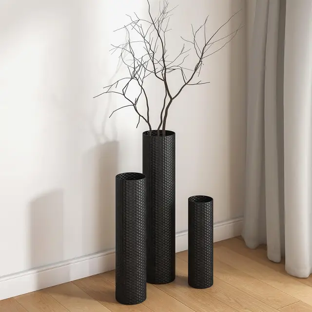 uyoyous 3er-Set Bodenvase: 70/55/40 cm, Metall Blumenvasen mit Waben Textur, Groß Vintage Stapelbar Vase für Wohnzimmer, Esszimmer, Schlafzimmer, Flur, Büro