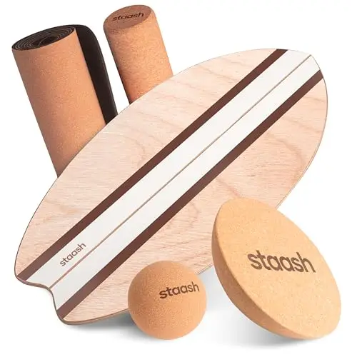 STAASH PRO Balance Board Birkenholz mit 5 Trainings-Modulen