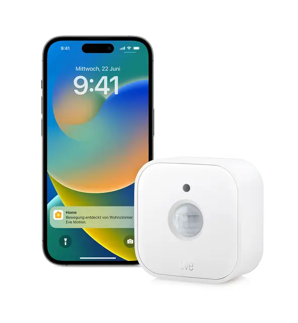 Eve Motion (Matter), Bewegungsmelder mit Lichtsensor (Innen-/Außenbereich), smarte Licht-/Geräte-Steuerung, kompatibel mit Alexa, Apple Home, Google Home, SmartThings, Thread Border Router erforderl