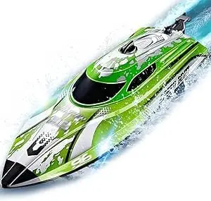 Ferngesteuertes Boot ab 6 8 Jahre, 25KM/H RC Boot mit LED-Licht, 2.4GHz Einstellbar Speedboot, 2 Batterien für 40 Minuten Spielzeit, Speedboot Ferngesteuert für Erwachsene und Kinder (Grün)