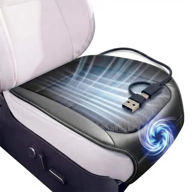 Belüftetes Sitzkissen Auto mit Kühlung & Smart Auto Start/Stopp, 2-in-1 USB-A & Typ-C, 3D-Mesh Sommer Sitzauflage für Vordersitz & Rücksitzbank, auch für Büro & Gaming Stuhl (Vorder-Sitz Schwarz)