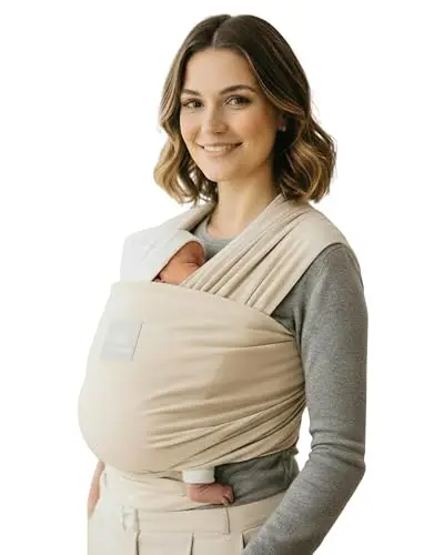 manduca Sling – elastisches Babytragetuch für Neugeborene ab 3,5 kg und Babys bis 15 kg – stabiles Tragetuch aus weichem Jersey-Strickstoff aus 100% Baumwolle (Bio) – Einheitsgröße, Farbe: powder
