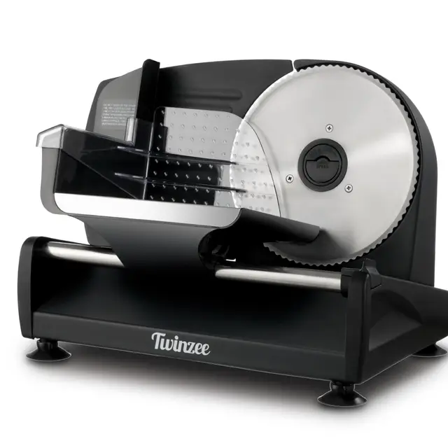 Twinzee Allesschneider Elektrisch 150W – Schneidemaschine 2 Klingen, Schnittstärke 0-15 mm – Brotschneidemaschine, Schinken, Wurstschneide & Käse - Schwarz