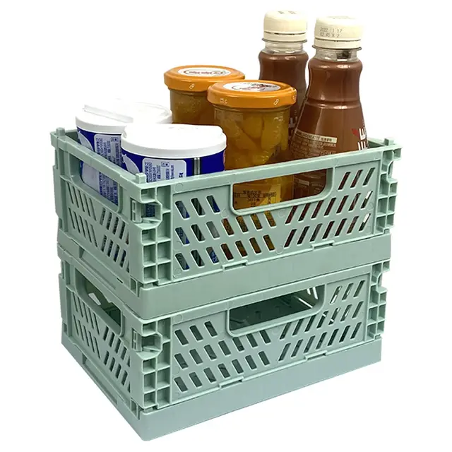 RHBHY Klappbox Klein Klappkiste Klappboxen Faltbar Stabil 2stk Mini Klappkorb Kunststoff Stabil Aufbewahrungskorb Stapelbehälter Organizer Platzsparend für Kleinkram und Kosmetik (Grün)