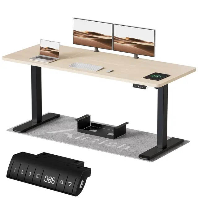 Airfish Höhenverstellbarer Schreibtisch mit USB-Buchse, 200 x 80 cm, Beige