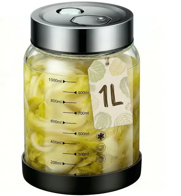Fermentierglas mit Deckel - Gärglas Einmachglas 1l zum Auskochen Geeignet, Kefir Glas Fermentiergläser mit Gärventil, Sauerkraut Fermentationsglas mit Airlock, Kimchi Behälter Jar für Gurke/Sauerkraut