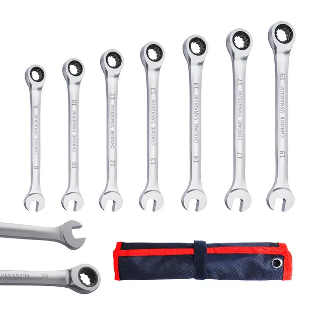 CCLIFE 7tlg Ratschenschlüssel-Satz, Ringratschenschlüssel Gabelschlüssel 8-19mm, Cr-V 72 Zähne, Werkzeug Set für Auto Reparatur, inkl. Tasche