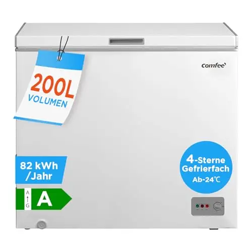 Comfee RCC201WH6(E) Gefriertruhe/82 kWh/Jahr/85cm hoch/200L/Inverter-Kompressor/41dB Geringe Lautstärke/Geeignet für verschiedene Einsatzszenarien/Einstellbarer Temperaturregler/Weiß