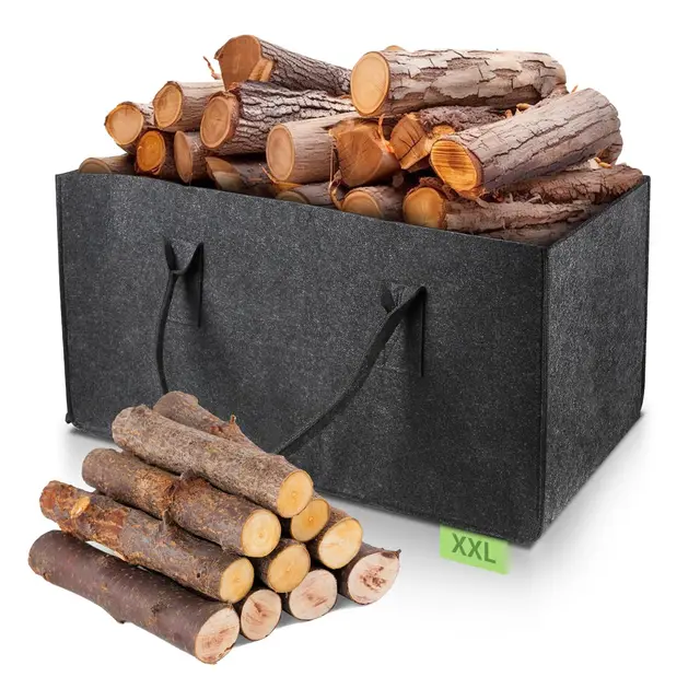 EFUTURETIME Filztasche XXL, 61 × 32 × 32 cm, 60L Filz Shopper Groß mit Henkel, Tasche aus Filz Faltbare, Filzkorb Kaminholz für Kleider Spielzeug Gemüse und Obst, Dunkelgrau