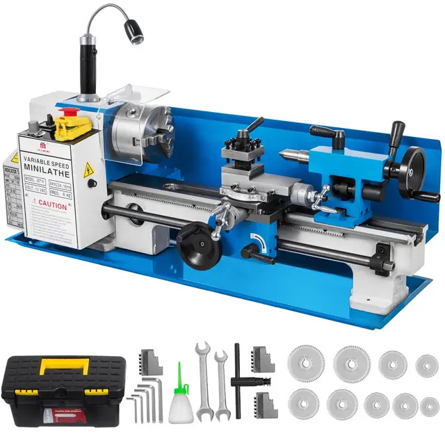 VEVOR Präzisions-Tisch-Mini-Metallfräsmaschine, Drechselbank 550 W, drechselbank bohrmaschine mit variabler Drehzahl, drehmaschine, Nylongetriebe mit 50-2500 U/min und beweglicher Lampe