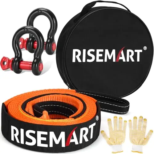 RISEMART Abschleppseil Set 10 Tonnen 5 m × 5 cm mit Schäkel