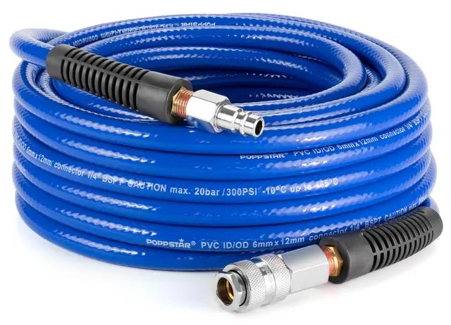 Poppstar PVC Druckluftschlauch 6/12mm, 20m lang, Schnellkupplung & Kupplungsstecker, 20 bar, blau