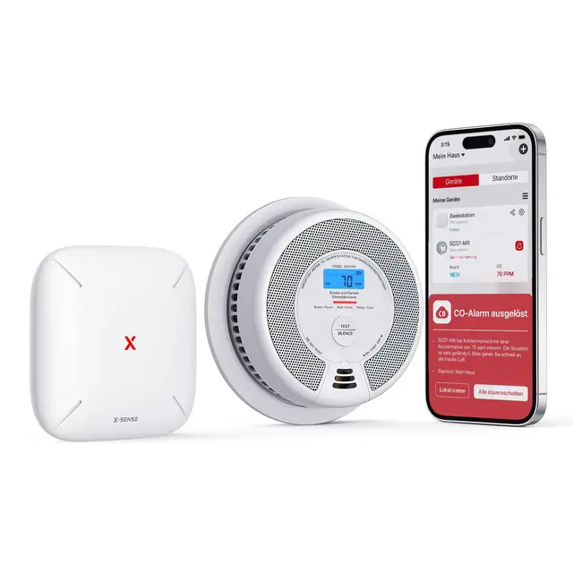 X-Sense WLAN Rauch- und Kohlenmonoxid Melder SC07-MR, Smart Vernetzter CO Melder, mit X-Sense Home Security-App, 1 Rauchgas-Melder und CO-Detektor mit 1 SBS50 Basisstation, SC07-MR11