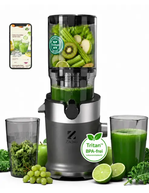 Entsafter BPA-frei Tritan, Slow Juicer für Gemüse und Obst Testsieger, 130 mm Einfüllöffnung, 1,5 L Einfüllbehälter, Kaltpress-Saftpresse, 220 W, einfache Reinigung