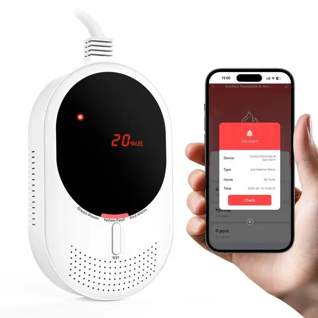 PHYSEN WLAN Gas- und CO-Melder, Gasmelder & Kohlenmonoxidmelder mit LED-Display, Zertifiziert nach EN50194 & EN50291, 5 Jahre Sensorlebensdauer, Methan- und CO-Detektor für Küche, Heizraum, Garage
