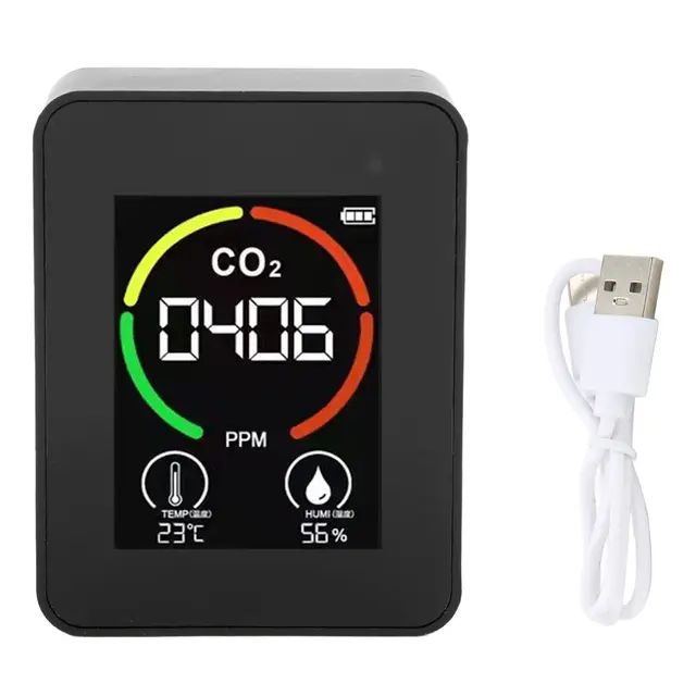 CO2 Messgerät, Echtzeitmonitor Einfaches Ablesen USB-Aufladung Kohlendioxid Melder mit Intelligentes Farbdisplay für Häusern Schulen Bürogebäuden Krankenhäusern