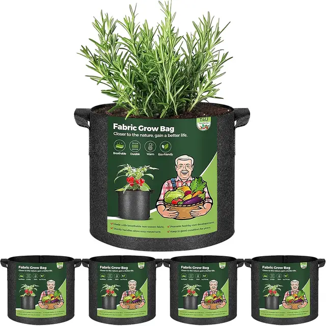 T4U 5 Stück 19L Kartoffel Pflanzsack aus Vliesstoff, 5 Gallonen Ф30cm Pflanztopf Pflanzsäcke mit Tragegriffe, Wiederverwendbar Kartoffelsack Garten Pflanztasche für Kartoffeln Tomaten Blumen(Schwarz)