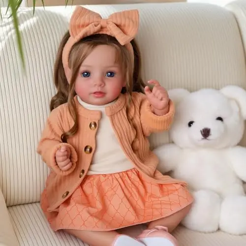 BABESIDE Reborn-Babypuppen 50 cm Realistische Baby-Puppe Lebensechtes Mädchen mit Braunen HaarenHandgemachter weicher Stoffkörper Inklusive Kleidung & Spielzeug-Zubehör