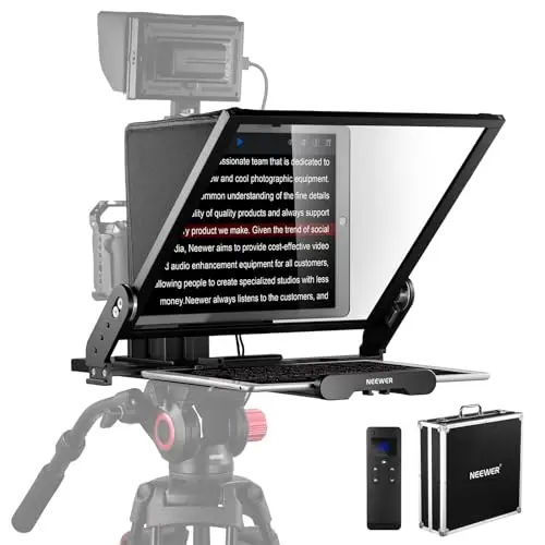 NEEWER Teleprompter X17 II mit RT113 Fernbedienung/APP Steuerung, 17" HD Beamsplitter Ganzmetallrahmen QR Platte Kompatibel mit 501PL iPad iPhone, Max Load 44.1Ib, Keine Montage erforderlich