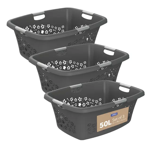 rotho flowers 3er-set wäschekorb 50l