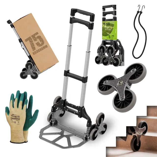 Tronitechnik® Sackkarre Handkarre klappbar für Treppen, Transportkarre bis 75kg - Karre für Pakete, Transportwagen für Pakete, Gepäck und Einkauf - Vollgummireifen, höhenverstellbar