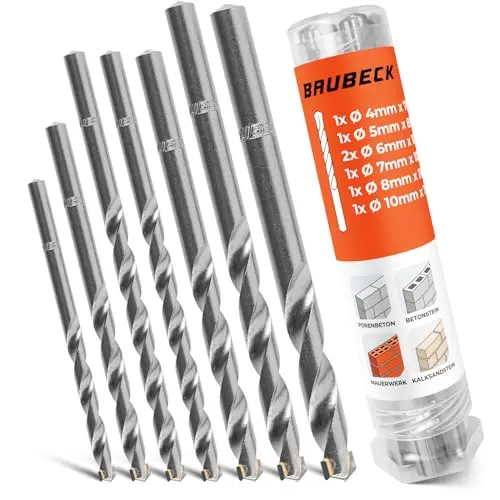 BAUBECK Steinbohrer Set für Akkuschrauber - Premium Stahl - Ø 4/5/6/6/7/8/10mm CYL-3, langlebig - Beton Bohrer Set Betonbohrer Stein Bohrerset Bohrer Stein