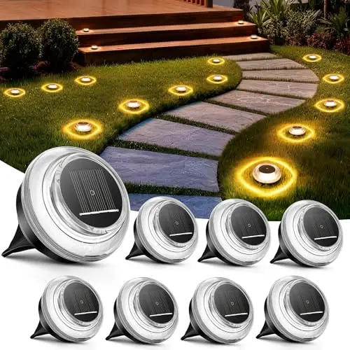 8 Stück Solar Bodenleuchten Außen, LED Solarleuchten Garten IP68 Wasserdicht, Solarlampen für Außen mit 4 LEDs, Ideal für Gärten, Rasenflächen, Wege, Einfahrten, Terrassen