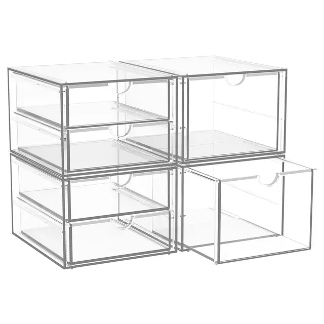 2er Set Schreibtischorganisatoren - Kosmetik- & Bürobedarf-Organisator mit 6 Schubladen - Durchsichtige, staubdichte Aufbewahrung für Kosmetika, Schmuck, Stifte & Schreibwaren
