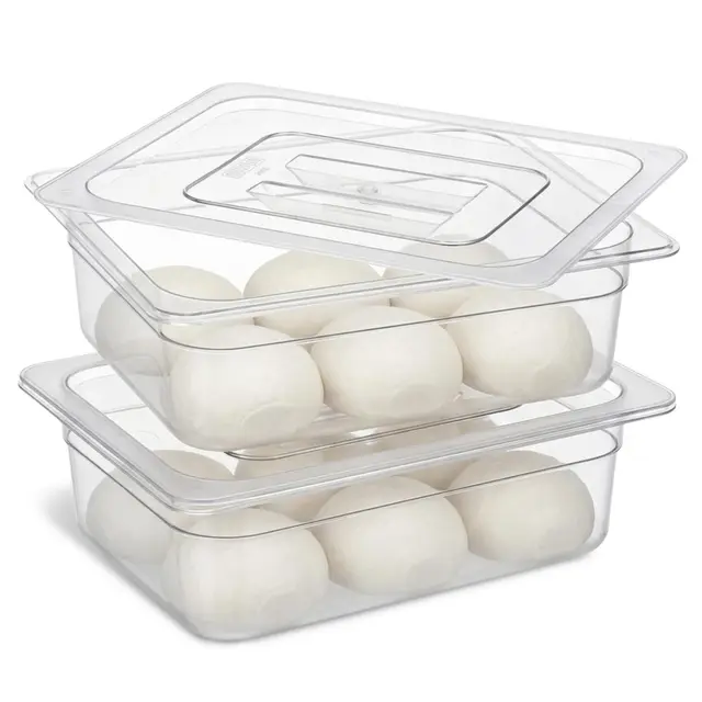 2 Stück Transparent Pizzaballenbox mit Deckel Stapelbare Pizza Gärbox aus Kunststoff Durchsichtig Mehrzweck Teigbox Plastik Lebensmittelbehälter Küchen Organizer für Teig Obst Brot