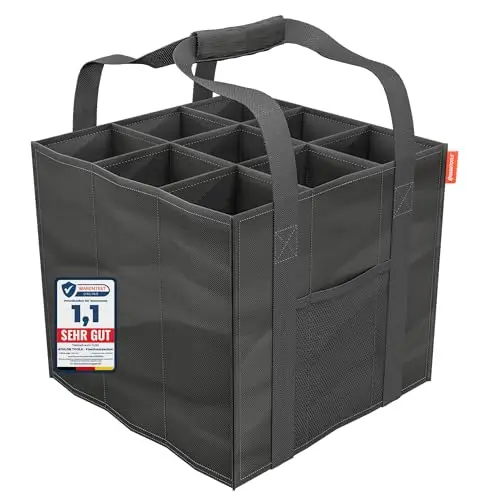 ATHLON TOOLS Flaschenträger 9 Flaschen je 1,5L – Faltbare, Wasserabweisende Einkaufstasche mit Trennwänden und Griffen – Flaschentasche für Wasser, Wein & Bier – Schwarz