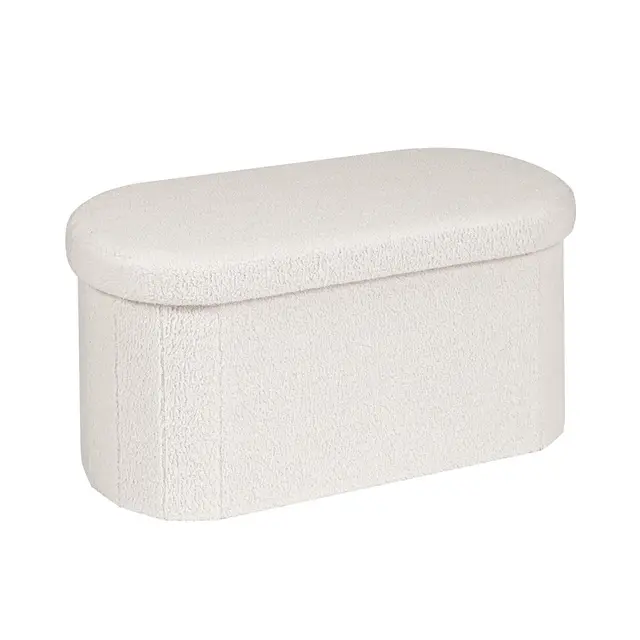 Bonlife Sitzbank mit Stauraum, klappbare Sitztruhe, Aufbewahrungsbox, Fußbank,Elliptisch,76x38x38cm,Weiß,für Wohnzimmer Schlafzimmer Flur,bis 120 kg belastbar