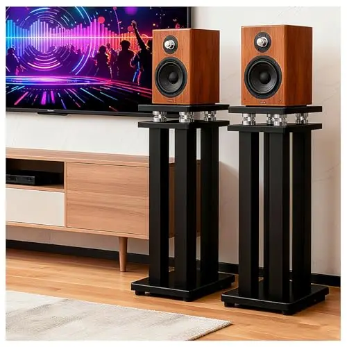 Universal-Lautsprecherständer, strapazierfähig, Bodenständer für Surround-Sound, Schallständer mit vibrationsabsorbierendem MDF-Design, hält 50 kg Audio-Ständer für Heimkino-Studio (Schwarz, 43 cm)