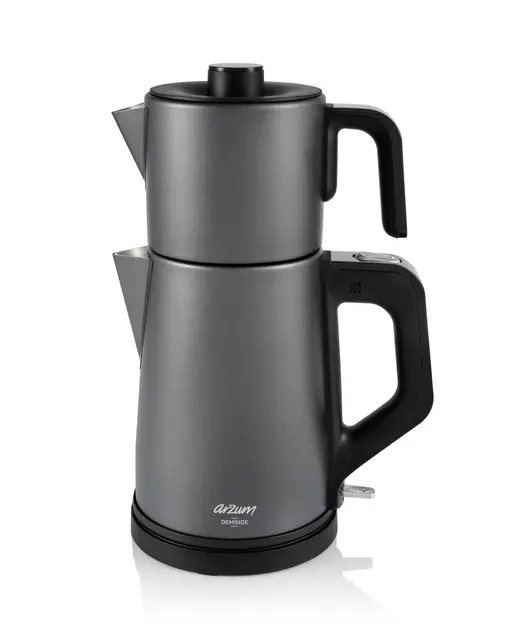 Arzum AR3130 Deminde Teemaschine, Grau, 1800W Elektrischer Teebereiter mit 1,8 Liter Wassertank und 1,2 Liter Glaskanne, Doppelheizsystem und Warmhaltefunktion