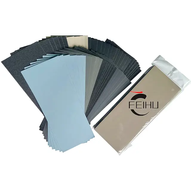 FEIHU Schleifpapier Set, Körnung von 120/180/240/320 bis 7000/8000/10000, Wasserfest Nass & Trocken für automatisiertes Schleifen, epoxidharz, Holz, Stein, Lack, Metall,Autos,9 x 3.6 Zoll(51 Stück)