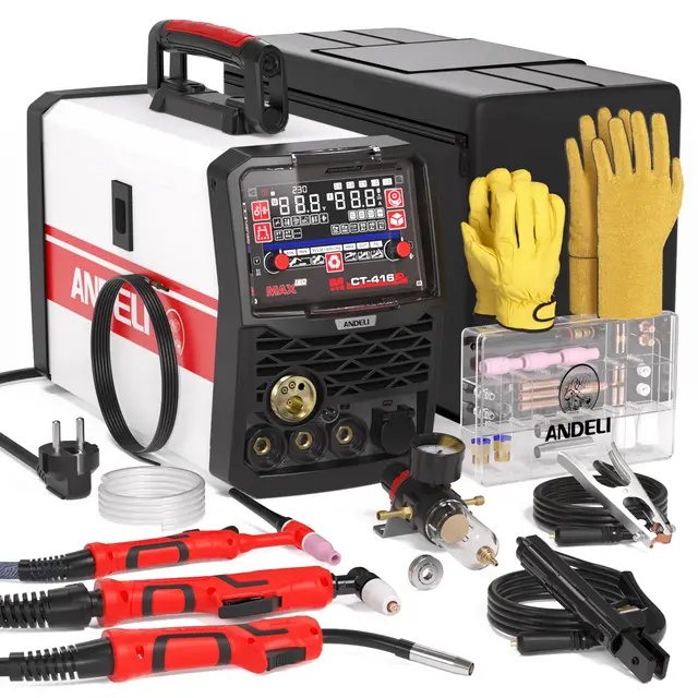 ANDELI 6-in-1 Multifunktionsschweißgerät 230V Kombigerät – Puls MIG/HF WIG/Plasmaschneider 160A, IGBT-Schweißgerät für Aluminium/Stahl/Edelstahl, Fülldraht & E-Hand-Schweiß MCT-416P