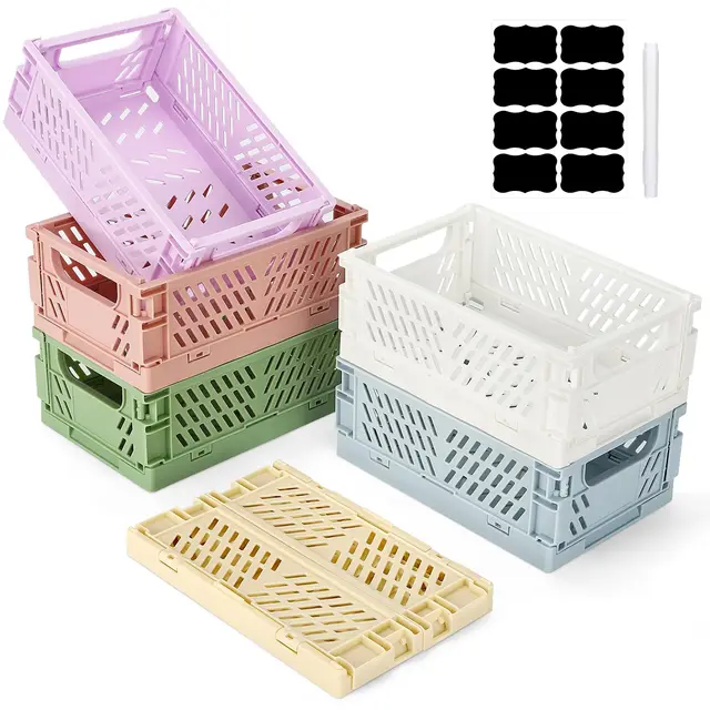 Royouzi Klappbox, Klappkiste Aufbewahrungskorb, Körbe Aufbewahrungskiste, Stapelbar Aufbewahrungsboxen für Küche, Bad, Büro, Schlafzimmer, Klassenzimmer, Schrank, Schublade (6)