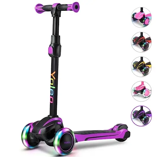 YOLEO Roller Kinder für 3–12 Jahre, Kinder Roller mit 4 Verstellbaren Höhen, Leuchtenden Räder Kinderroller, Stoßdämpfendes Design, Leicht zu Lenken, Balance-Trainings-Roller für Kinder