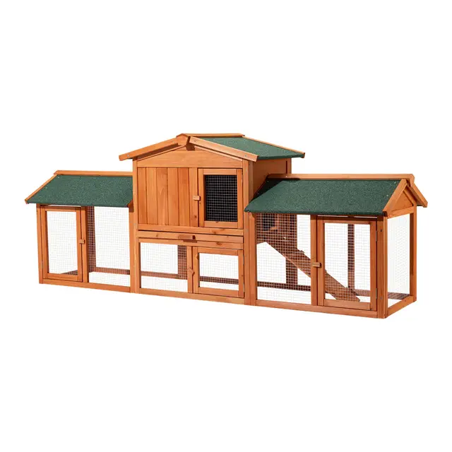 Wiltec XXL Hasenstall 2110 x 530 x 835 mm mit Freilaufgehege und erhöhtem Unterschlupf aus Kiefernholz, Kaninchenkäfig mit 2 Etagen, Kleintierstall