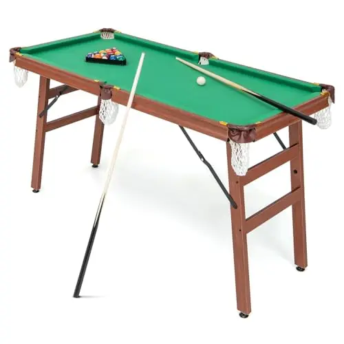 GOPLUS Klappbarer Billardtisch, Tragbarer Billiard Tisch mit 2 Queues, 2 Kreiden, 16 Bällen, Dreieck & Bürste, Freizeit-Pooltisch für Kinder und Erwachsene, 138 x 67 x 79,5 cm