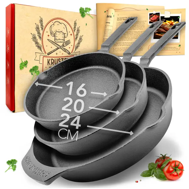 KRUSTENZAUBER Gusseisenpfannen-Set 16/20/24 cm Induktion