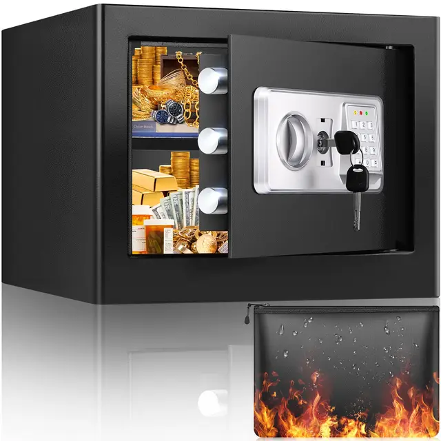 Safe Tresor für Zuhause mit Feuerfester Wasserdichter Tasche, 25L Digitaler Tresor Klein mit Herausnehmbares Regal und Alarmanlage, Wandtresor Möbeltresor für Schmuck Bargeld Medikamente Dokumente