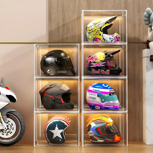 GUDEMAY XL Transparente Stapelbare Aufbewahrungsboxen mit Magnetverschluss - Staubdichte Vitrine Acryl Schaukasten für Helme, Figuren, Bücher, Kosmetik, Schuhe & Handtaschen (XL - 3er Set)