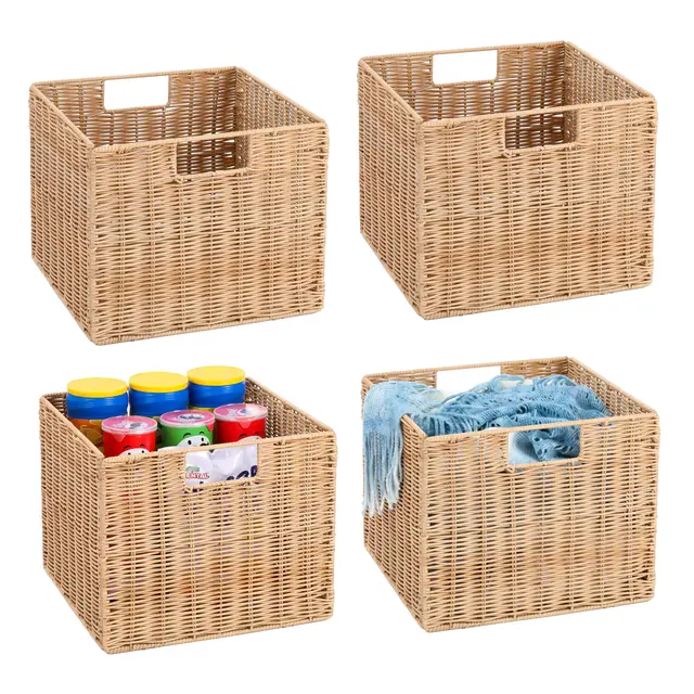 4er-Set Kallax Expedit Regal Korb/Kallax Korb Geflochten / 30 x 30 x 25,5H cm/Faltkorb Flechtkorb/Regalbox Storage Box/Aufbewahrungskorb Regalkorb Faltbar
