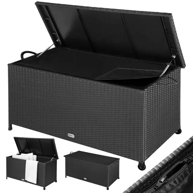 Casaria® Gartenbox Auflagenbox mit Rollen 270L Stauraum UV-beständig Handgriffe Gasdruckfeder Wetterfest 117x53cm Garten Aufbewahrungsbox Schwarz