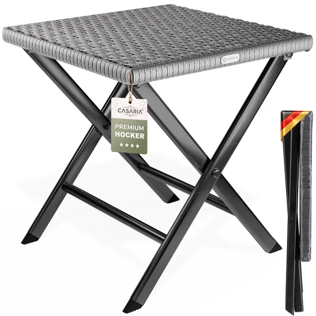Casaria® Polyrattan Klapphocker 75kg Belastbarkeit 44x40x44cm Klappbar Leicht Tragbar Wetterfest Garten Terrasse Balkon Camping Hocker Anthrazit