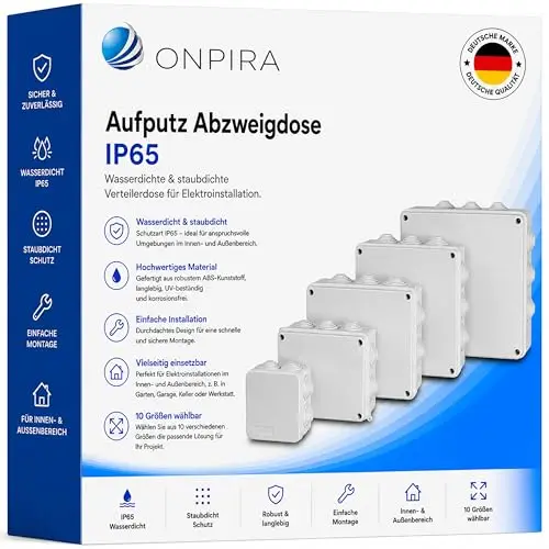 Onpira® Aufputz Abzweigdose, Verteilerdose in 10 Größen zum auswählen IP65 Abzweigkasten ABS Elektrisches Anschlusskästen DIY Kunststoff Verdrahtungs Verteilerkasten (100x100x70mm)
