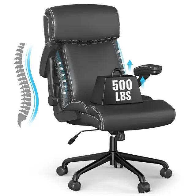 ralex-chair Big and Tall Chefsessel Bürostuhl, Ergonomischer Bürostuhl Computerstuhl, Hohe Rückenlehne, Leder, Chefsessel mit Hochklappbaren Armlehnen und Verstellbarer Höhe (schwarz)