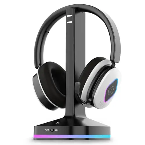 Earbay 2.4GHz Wireless Gaming Headset mit Bluetooth Kopfhörer Für PS5, PS4, PC, Switch, Xbox & Laptop, 6.0 Bluetooth Gaming Headset mit Mikrofon, klappbarem Mikrofon, 40h Akku, RGB-Ladestation